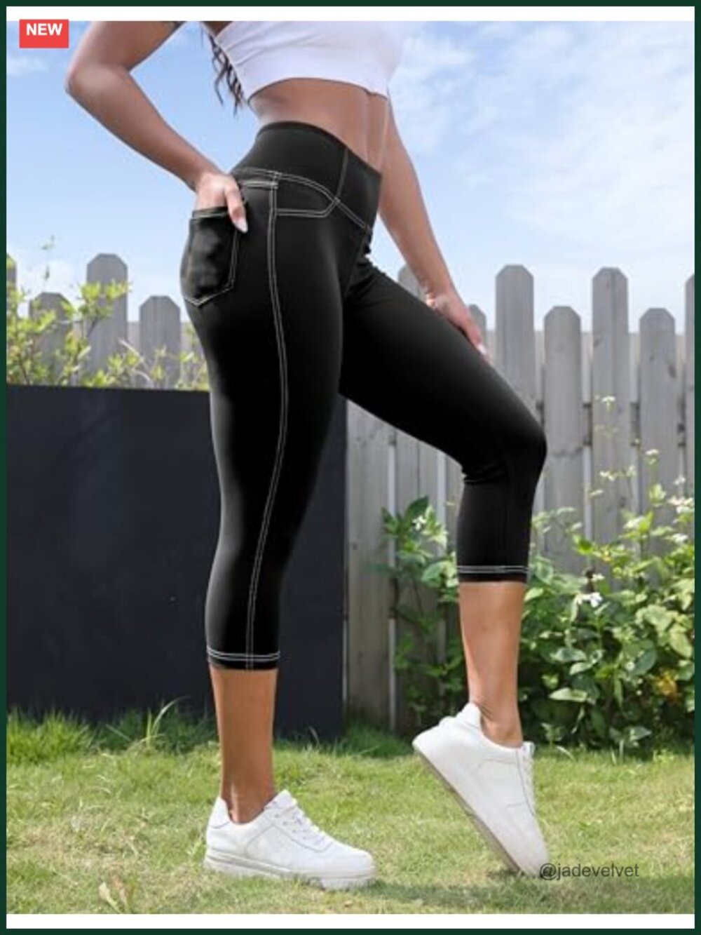 High Waisted Capri Yoga Pants with Back Pockets - Picture 2 of 6